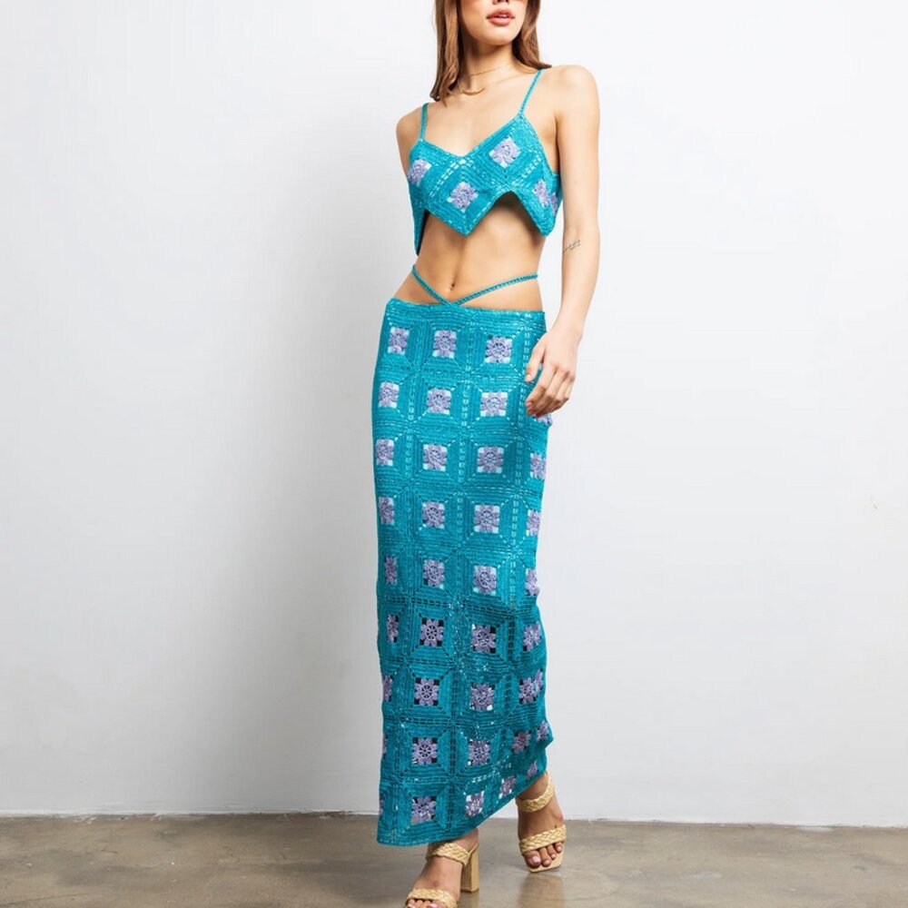 Lisa Maree The Right Here Crop Top You Are Now Midi Skirt Set in Turquoise